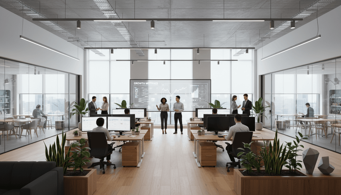 Professional reviewing health insurance documents and financial data in a modern London office