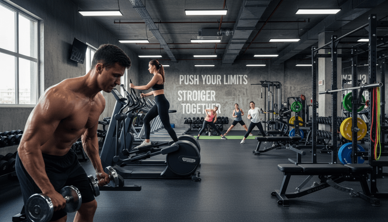 Person engaged in fitness activity at a modern gym